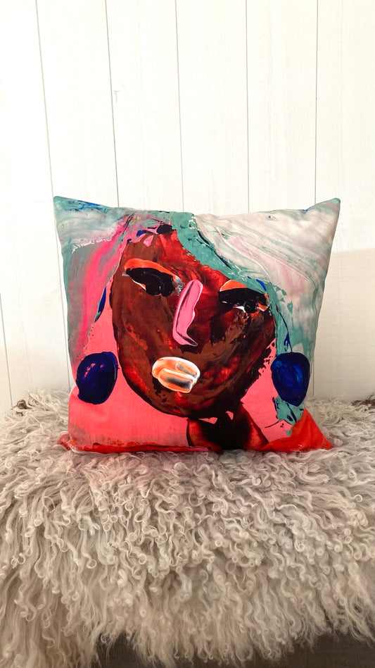 Sammetskudde "Dam med sjögräsfärgat hår "