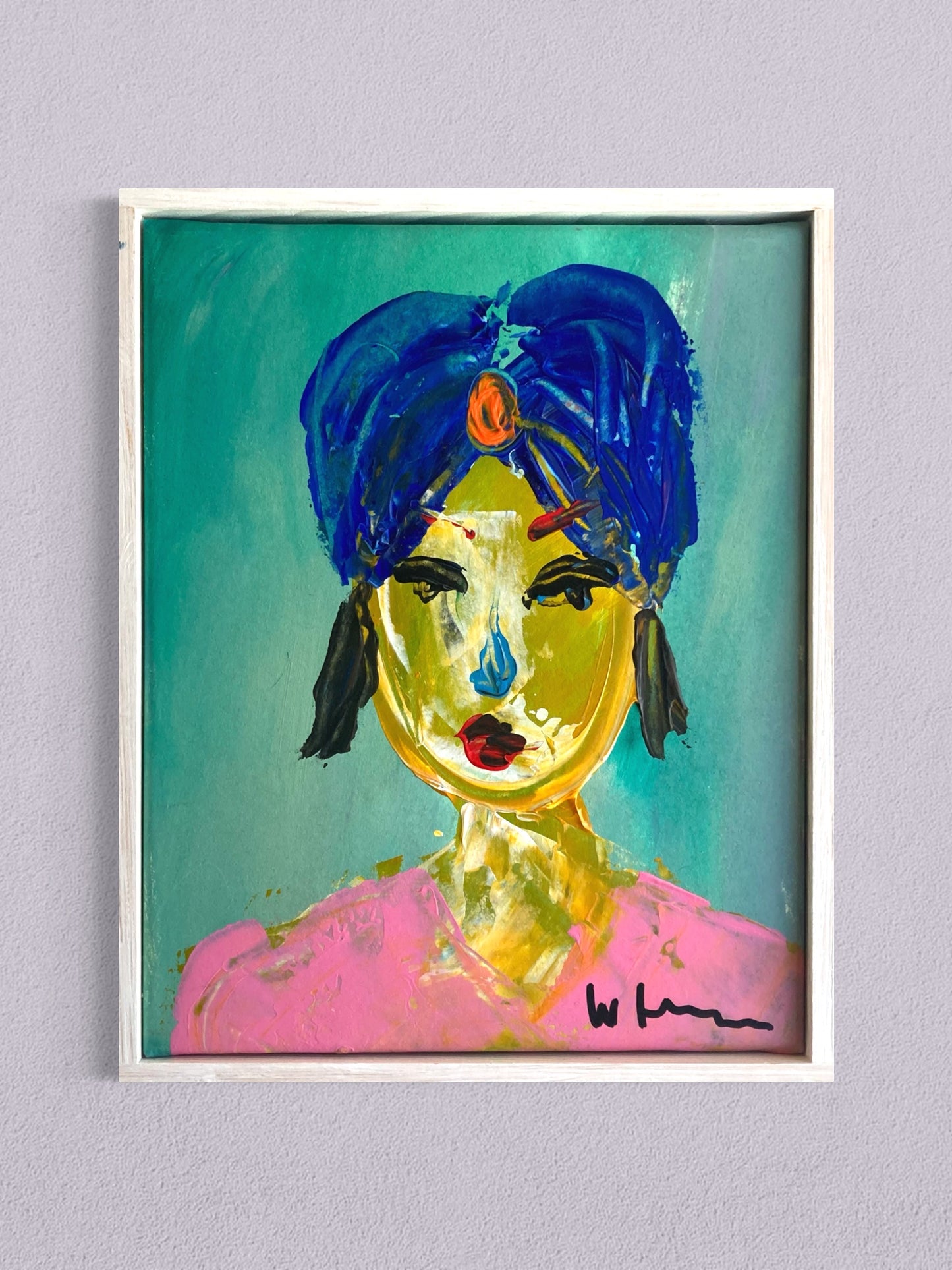 Dam med blå turban