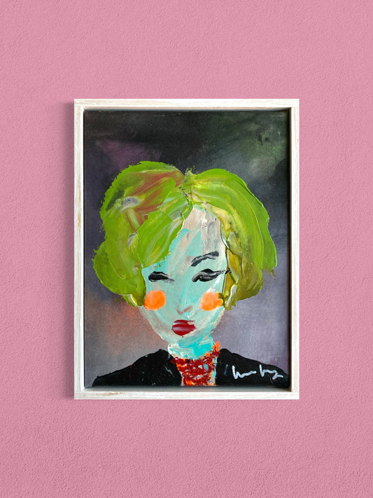 Dam med rött halsband