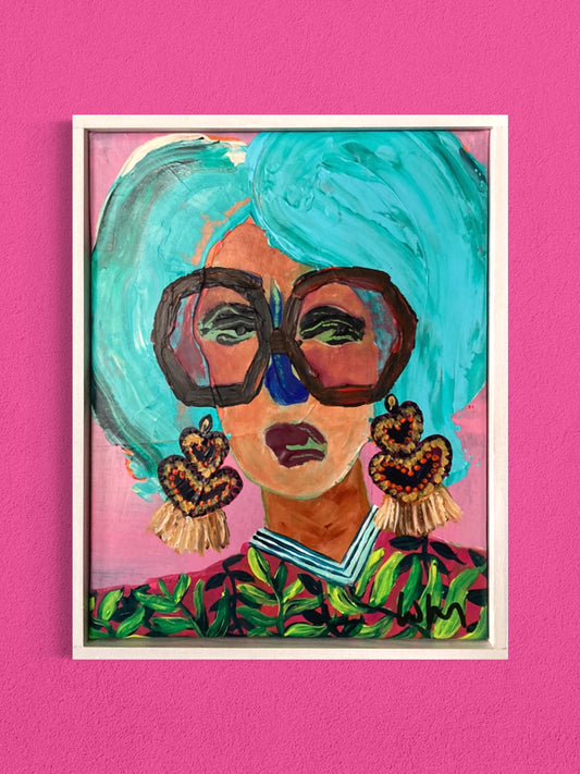 Dam med grönturkost hår