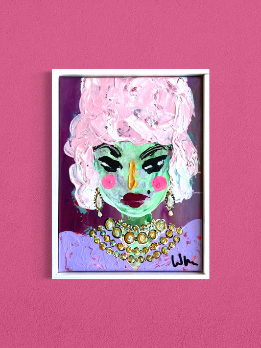 Dam med rosa pudrad peruk