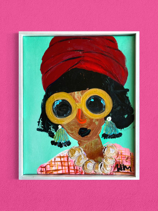 Dam med röd sammetsturban