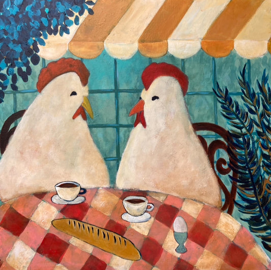 Hönor som äter fransk frukost